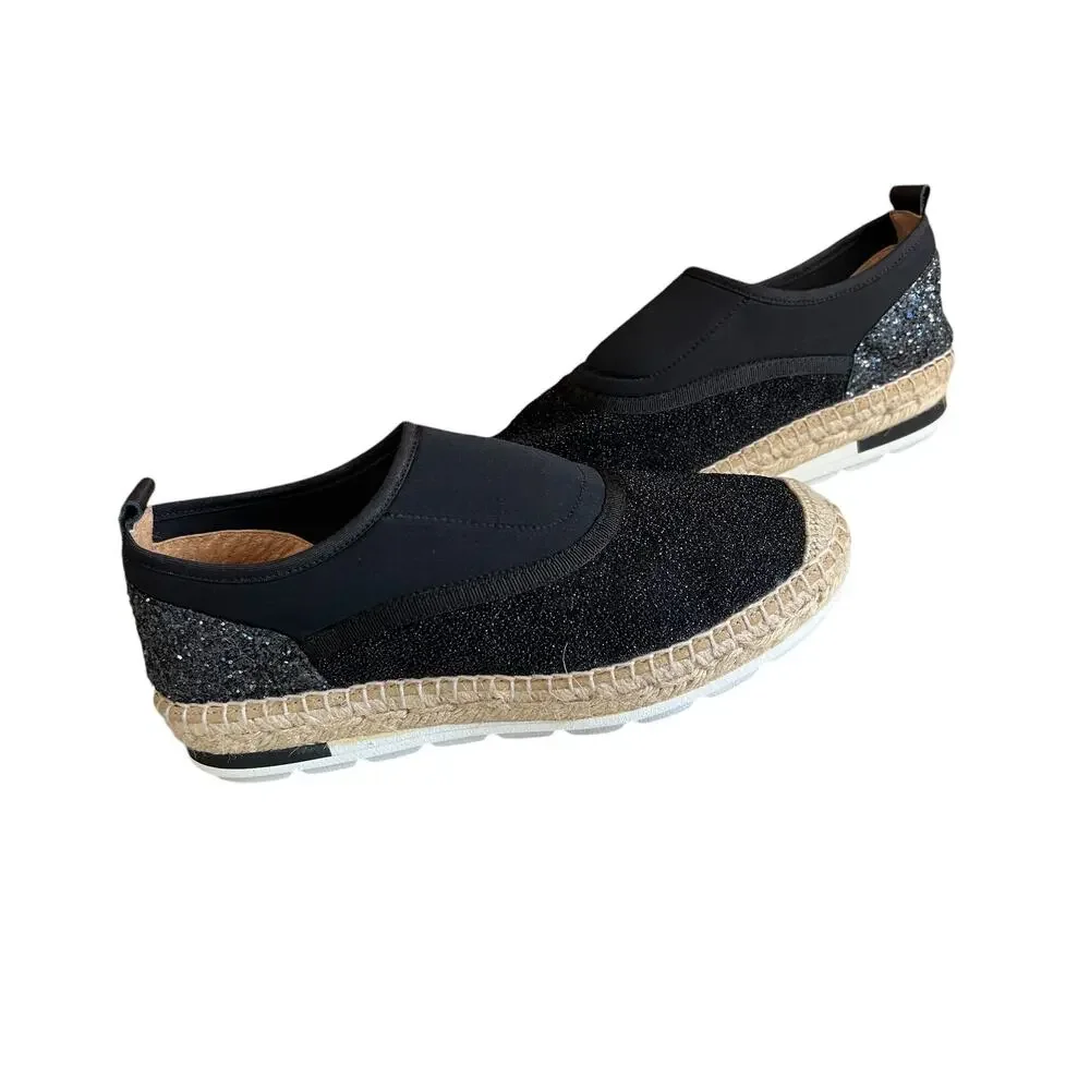 Kanna Spanish Espadrille Slip On Sneakers Black Metallic Sparkle 37